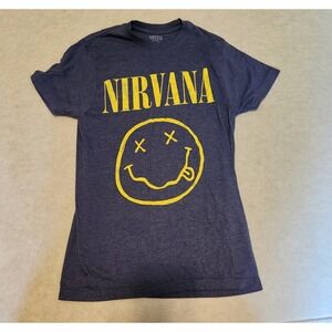 Nirvana Graphic T-Shirt Smiley Face Band‎ Tee Short Sleeve Top